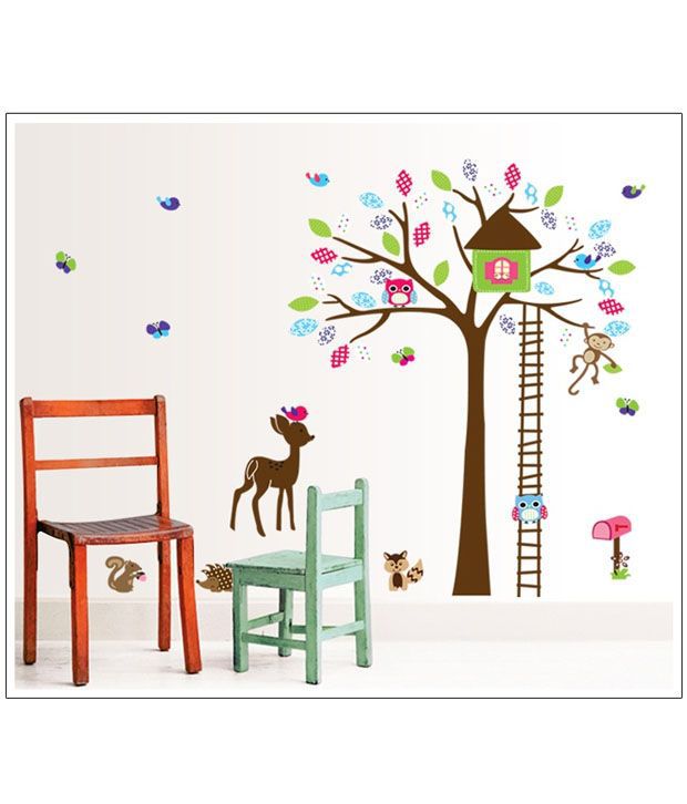     			Asmi Collection Pvc Wall Stickers Tree House Monkey Owl Deer For Kids Room