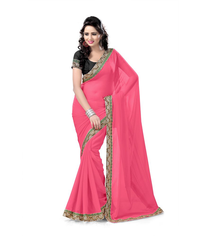 Venisa Pink Georgette Saree - Buy Venisa Pink Georgette Saree Online at ...