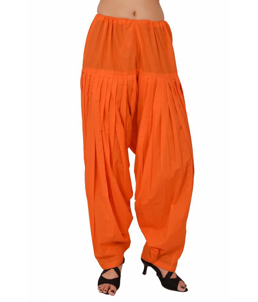Stylenmart Orange Cotton Readymade Semi Patiala Pants For Girls Price ...