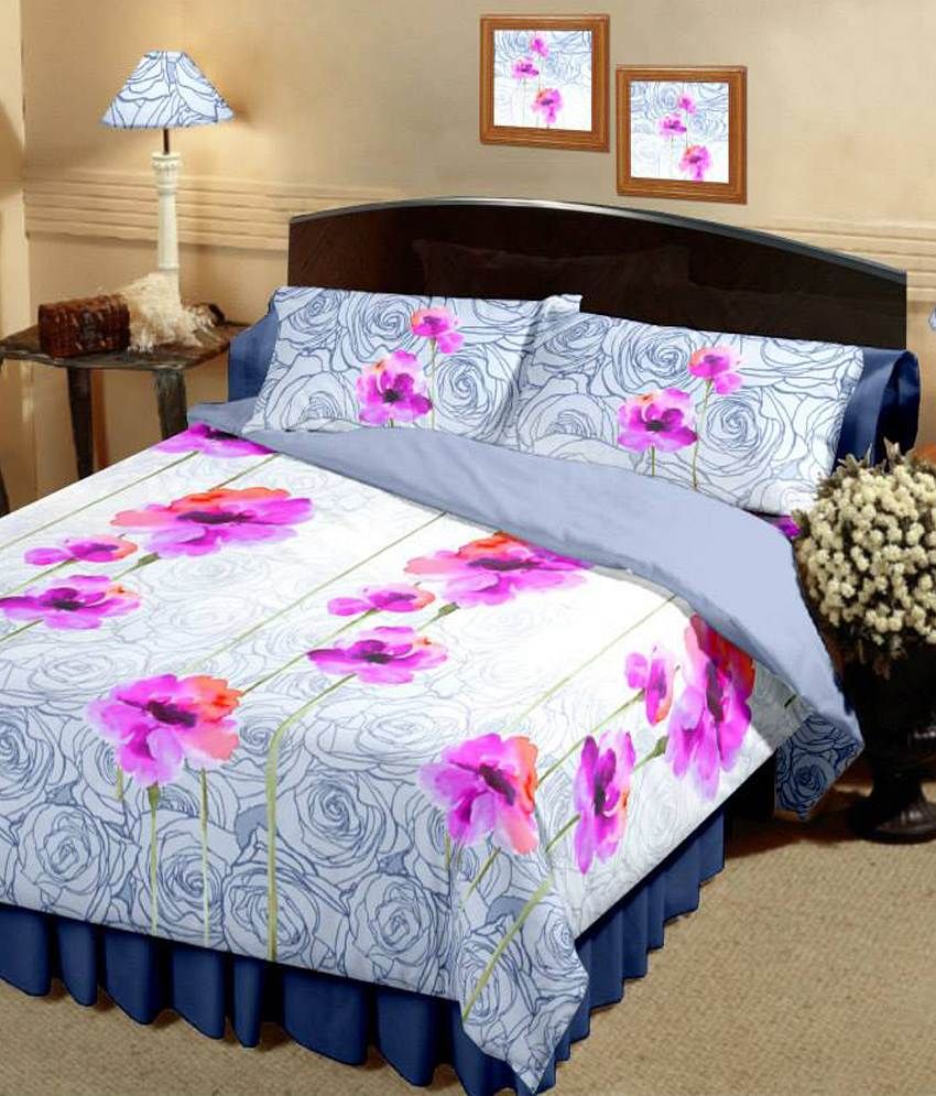 Raymond Home Gray And Pink Floral Cotton Double Bed Sheet With 2 Pillow ...