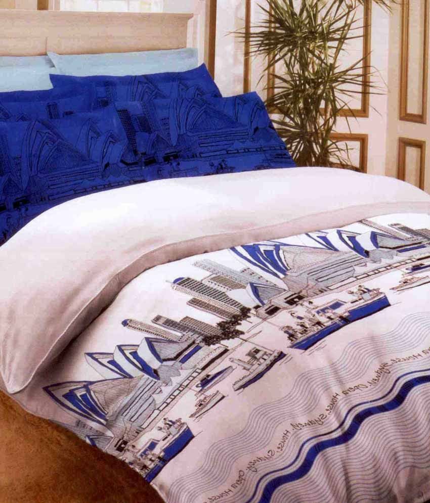 Bombay Dyeing White And Blue Printed Cotton Double Bed Sheet With 2 Pillow Covers Buy Bombay 1459