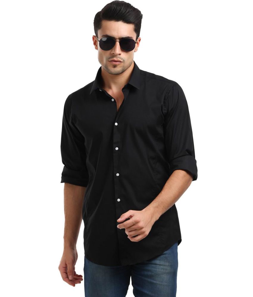Unique For Men Solid Black Cotton Blend Shirt - Buy Unique For Men ...