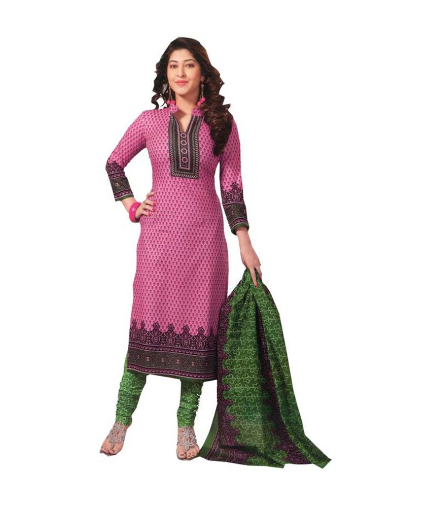 Shree Ganesh Pink Cotton Unstitched Dress Material - Buy Shree Ganesh ...