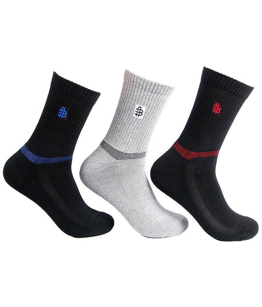 Bonjour Black & Grey Full Length Socks for Men (Pack Of 3): Buy Online ...