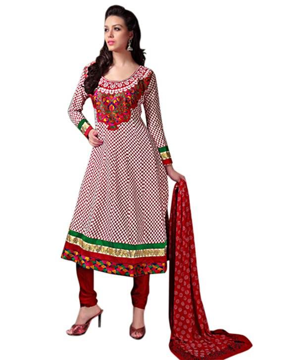 Variation Red Semi Stitched Dress Material Buy Variation Red Semi