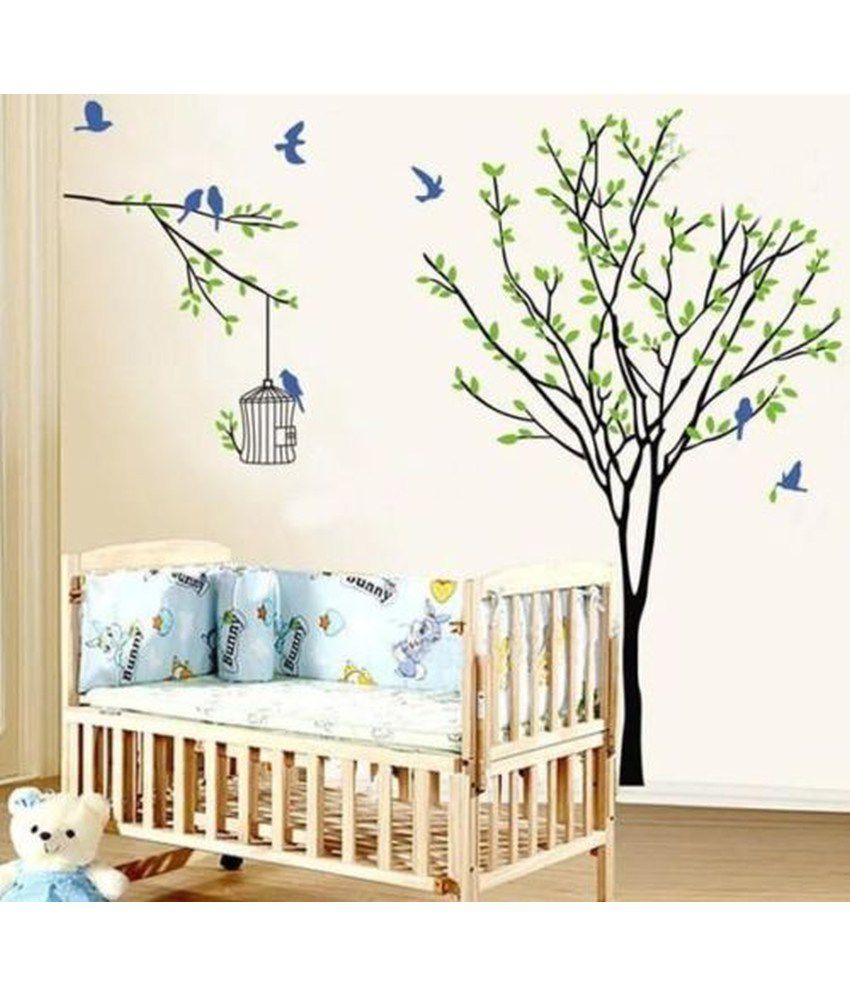     			Asmi Collection Pvc Wall Stickers Tree And Blue Birds