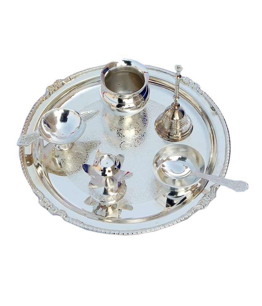 Silver Plated Pooja Thali Set Of 7 Buy Online at Best