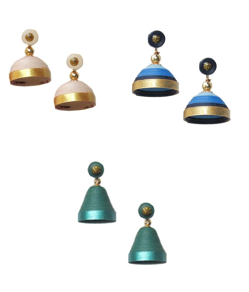 Dsignstudio Set Of 3 Quilled Jhumkas Buy Dsignstudio Set Of 3 Quilled