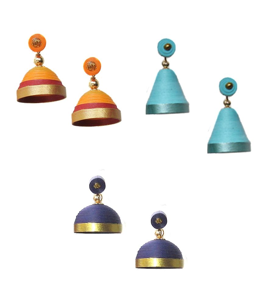 Dsignstudio Set Of 3 Quilled Jhumkas Buy Dsignstudio Set Of 3 Quilled