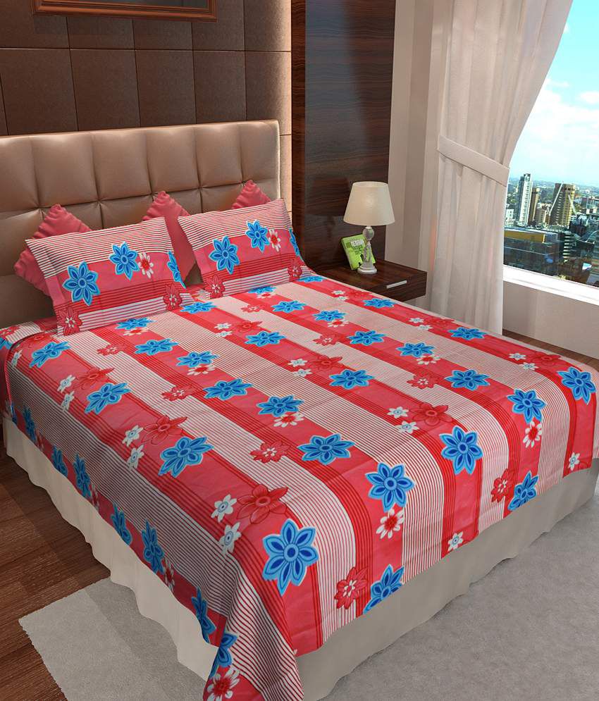     			Home Candy Multi-colour Floral Cotton Double Bedsheet With 2 Pillow Cover