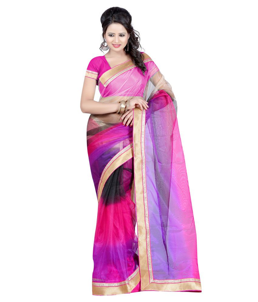 Kajal Sarees Multicoloured Net Saree - Buy Kajal Sarees Multicoloured ...