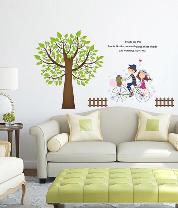     			Asmi Collection Pvc Wall Stickers Tree Boy Girl Cycle