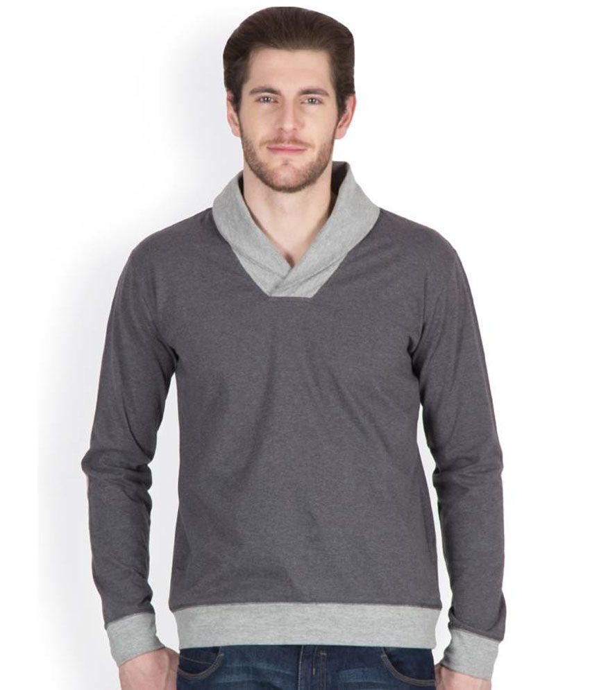 Hypernation Dark Grey Color Full Sleeves Tshirt With Contrast Light