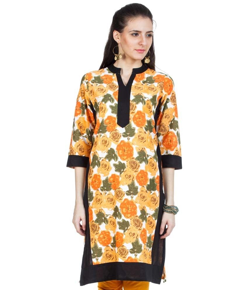 Zovi Orange Floral Printed Kurti - Buy Zovi Orange Floral Printed Kurti ...