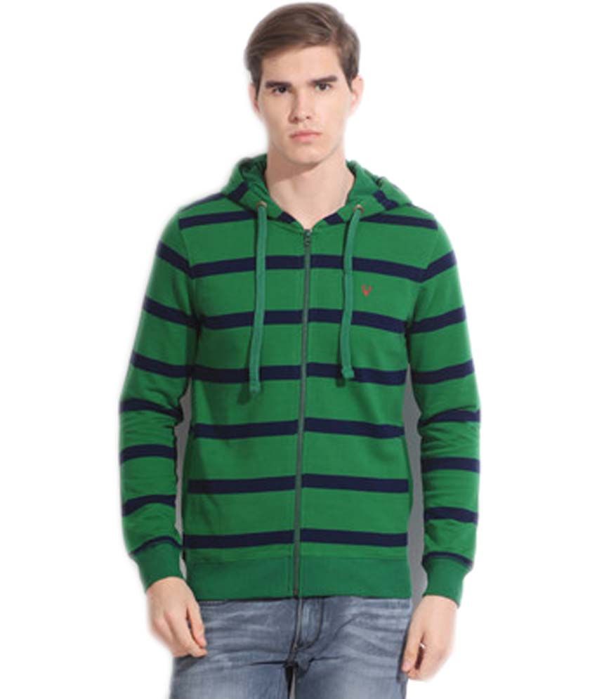 Allen Solly Green Full Sleeve Striped Men's Sweatshirt - Buy Allen Solly Green Full Sleeve 