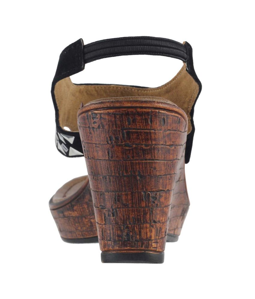 Mochi Black Wedges Sandals Price in India- Buy Mochi Black Wedges Sandals Online at Snapdeal