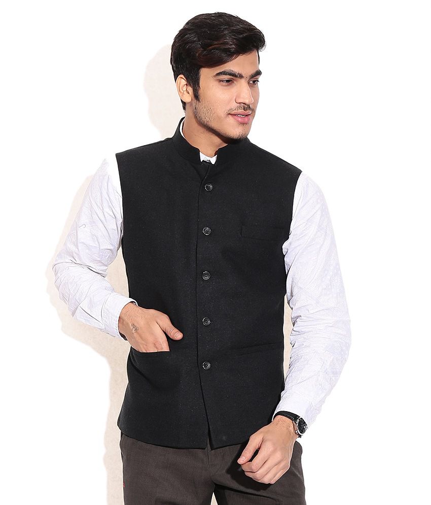 La-scoot Black Colour Tweed Formal Wear Nehru Koti - Buy La-scoot Black ...