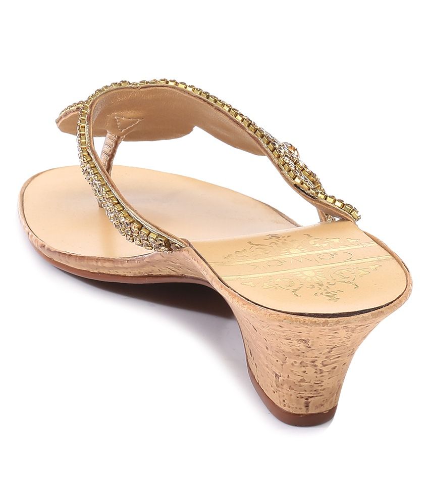 Catwalk Gold Wedges Heeled Slip-on Price in India- Buy Catwalk Gold Wedges Heeled Slip-on Online 