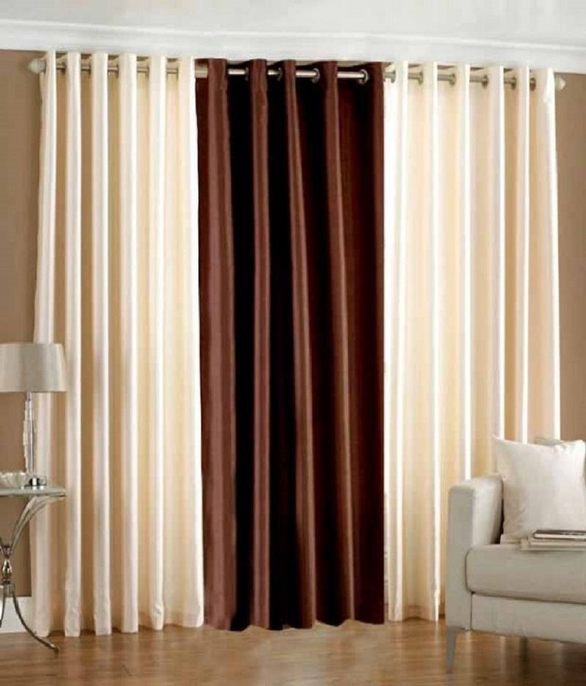     			Homefab India Plain Semi-Transparent Eyelet Door Curtain 6ft (Pack of 3) - Multicolor
