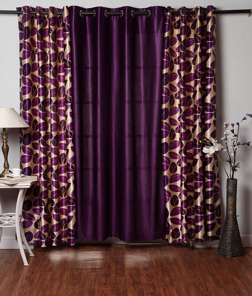 Homefab India Set of 3 Window Eyelet Curtains Solid Purple