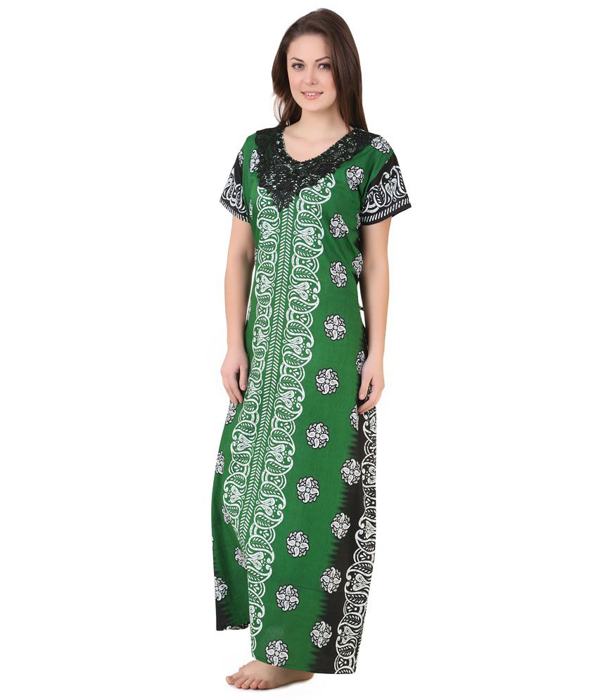 Buy Masha Green Poly Cotton Nighty Online at Best Prices in India ...