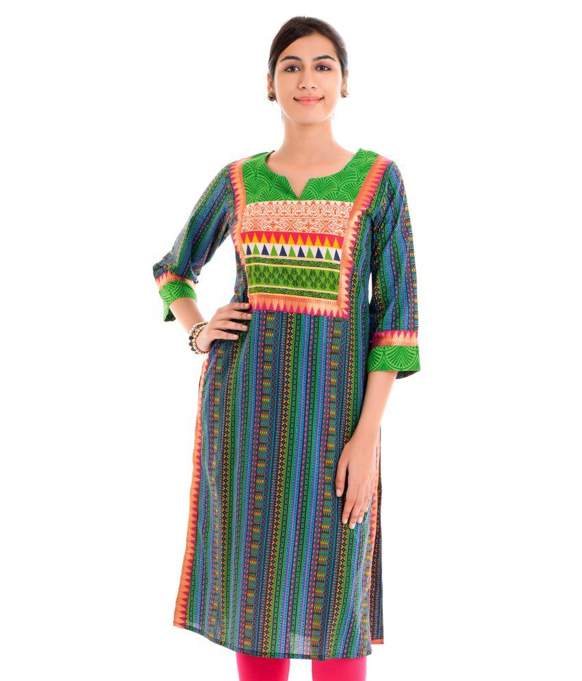 Naksh Jaipur Cotton Blue Printed Straight Fit Kurta - Buy Naksh Jaipur ...