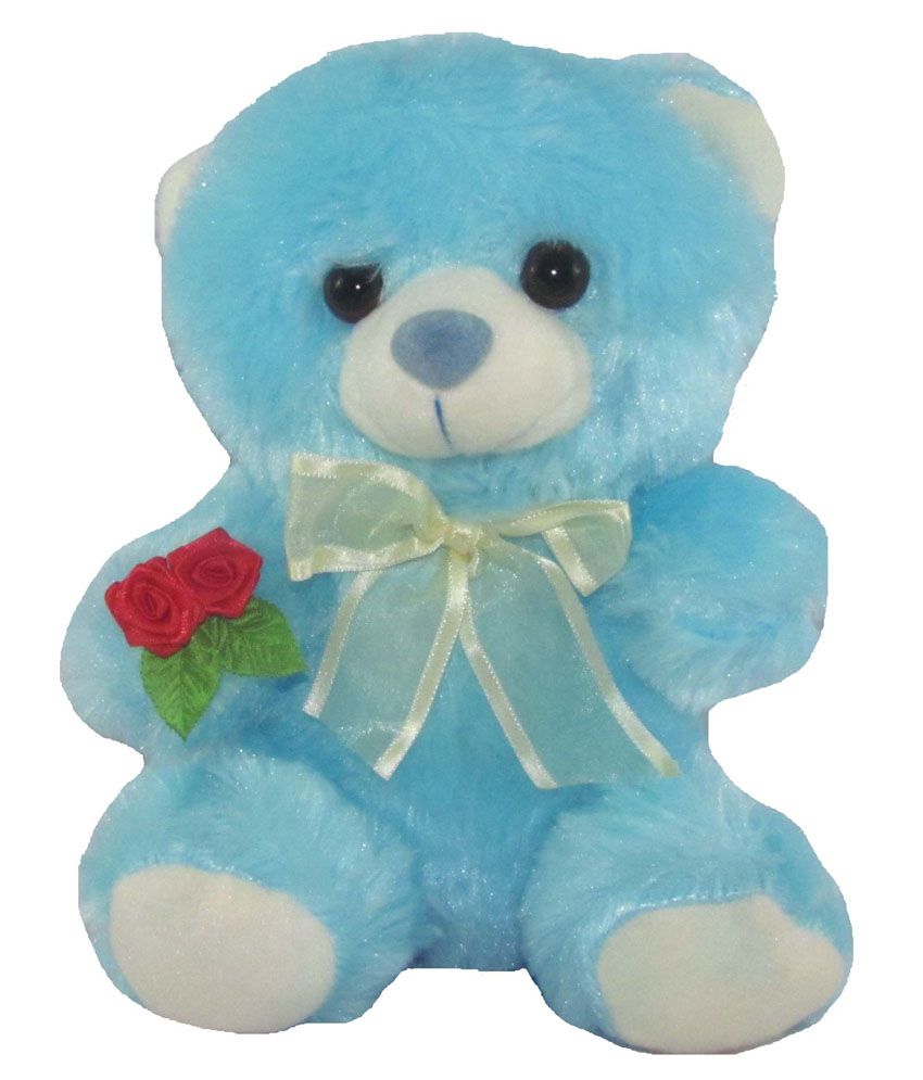     			Tickles Blue Teddy Bear with Rose Stuffed Soft Plush Toy Kids Birthday Gift 25 cm