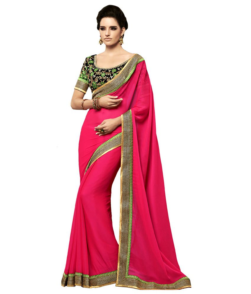 Resham Fabrics Pink Chiffon Saree - Buy Resham Fabrics Pink Chiffon ...