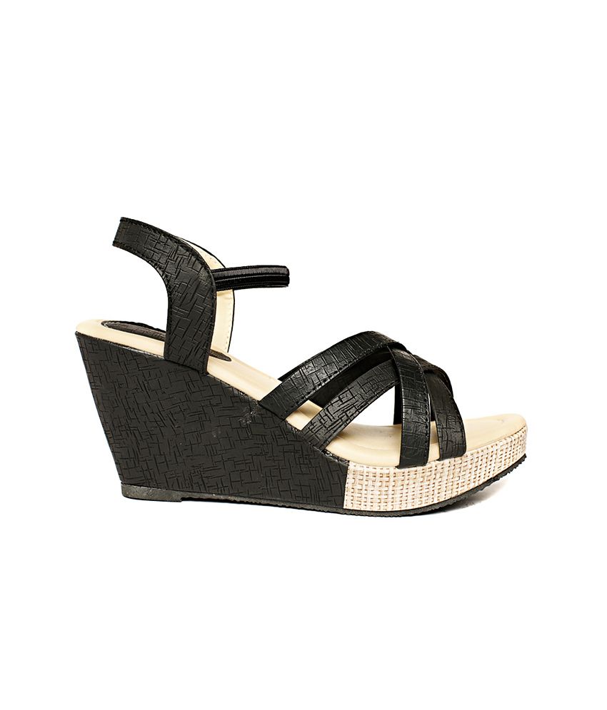 Wellworth Black High Heel Wedges Price in India- Buy Wellworth Black ...