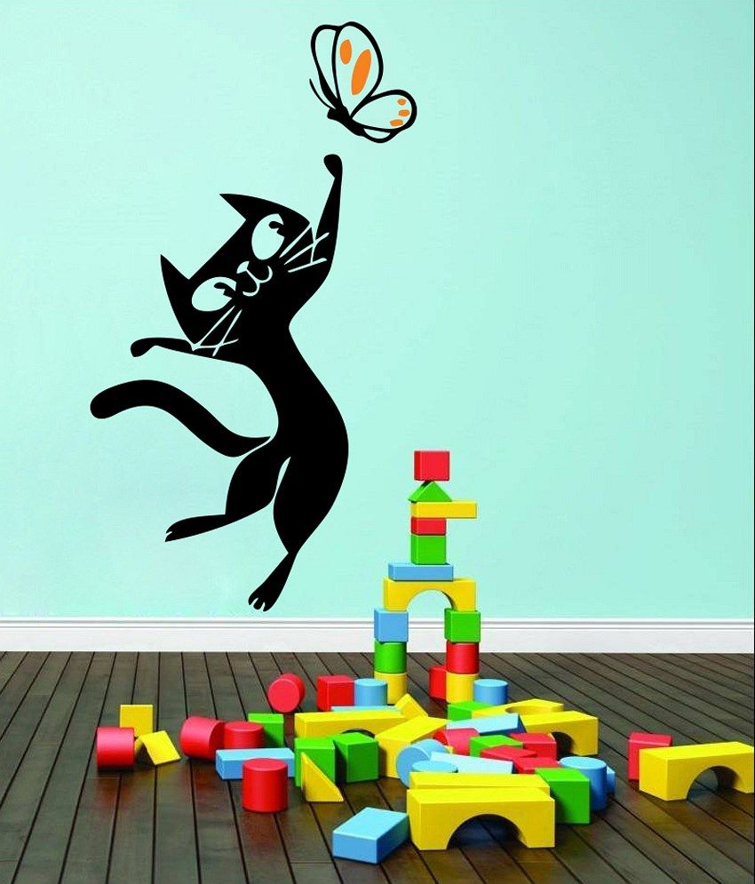 Decor Kafe Cat And Butterfly Wall Decal Buy Decor Kafe Cat And