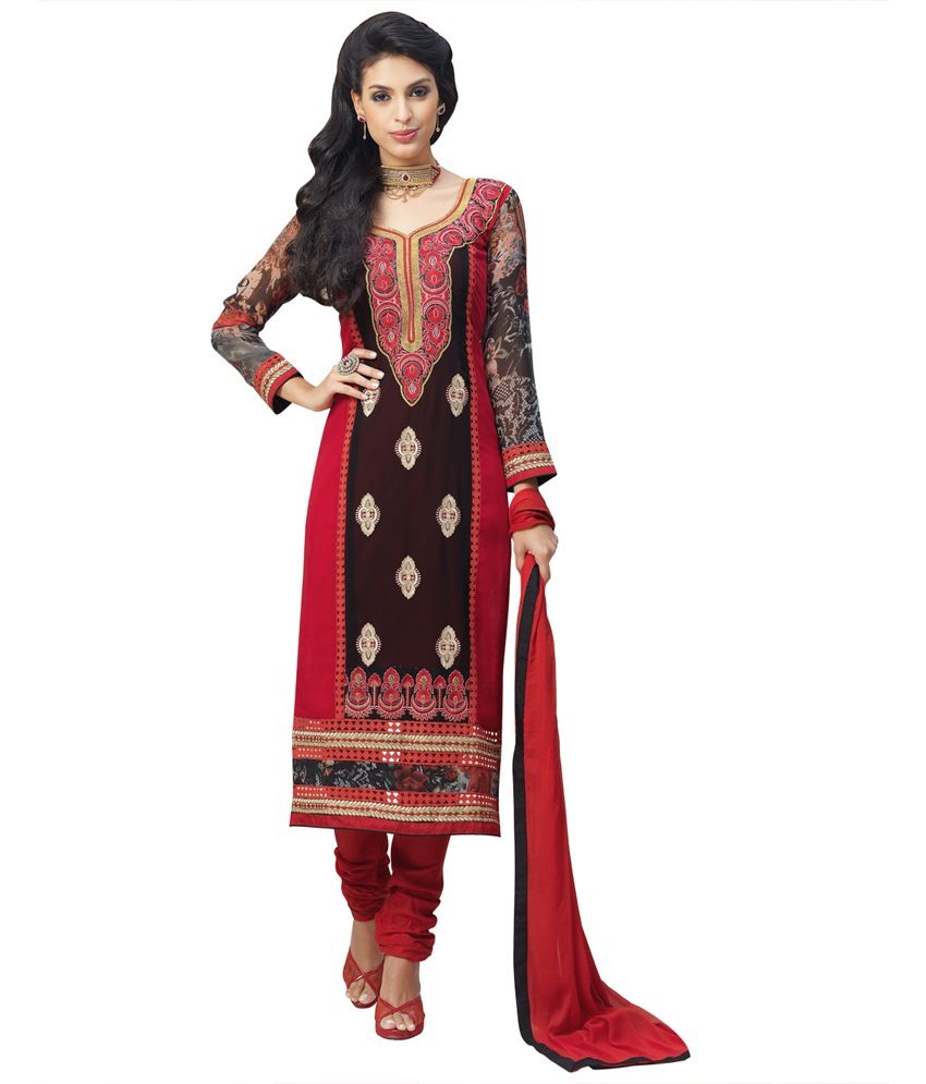 Surat Tex Brown & Red Color Traditional Embroidered Georgette Semi ...