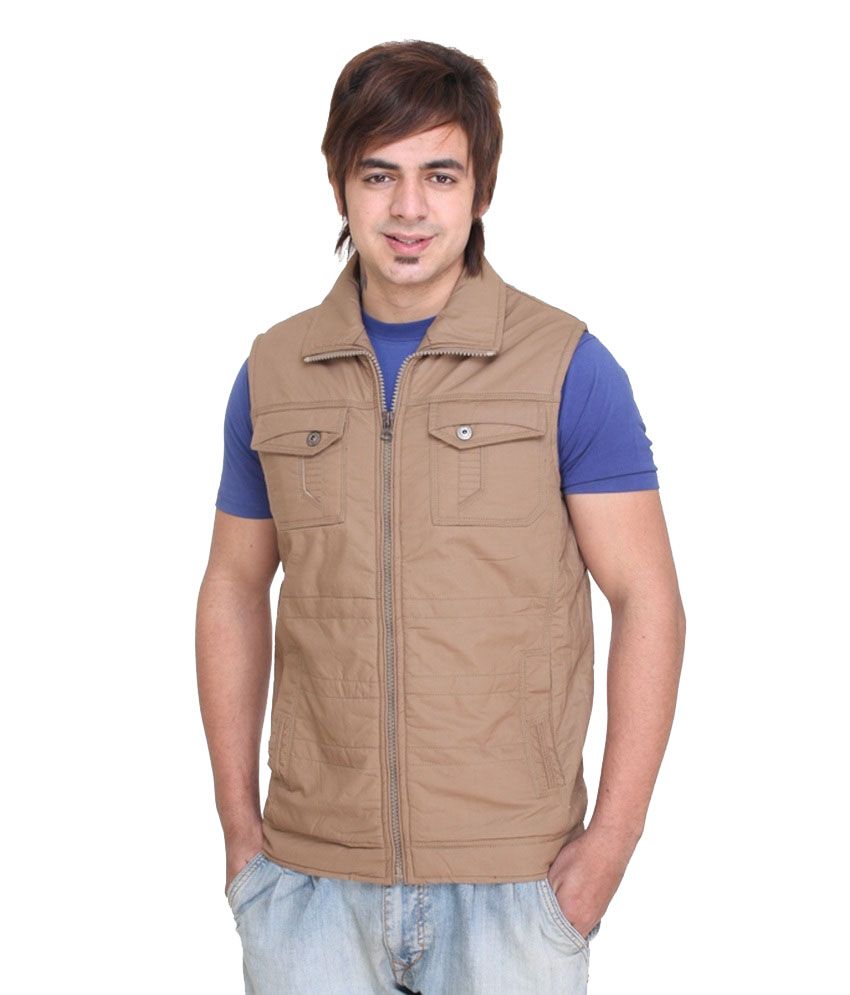 Trufit Camel Sleeveless Cotton Jacket With Fur Sherpa Lining - Buy ...
