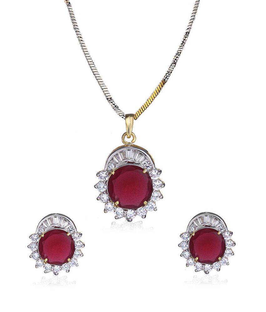 Alysa Red Rhodium Plated Ruby Flower Pendant Set With Chain: Buy Alysa ...