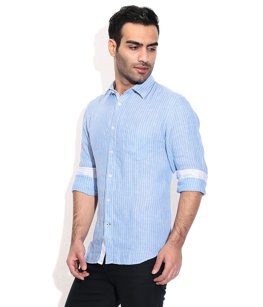 Indian Terrain Blue Linen Stripes Formals Men'S Shirt - Buy Indian ...
