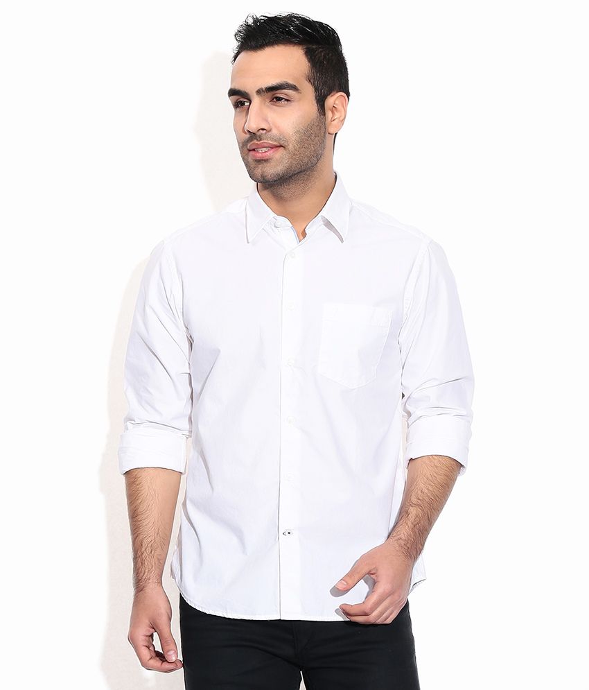 Indian Terrain White Cotton Blend Solids Casuals Men'S Shirt - Buy ...