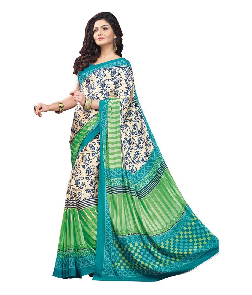 Maa Santoshi Fabrics Turquoise Art Crepe Saree - Buy Maa Santoshi ...