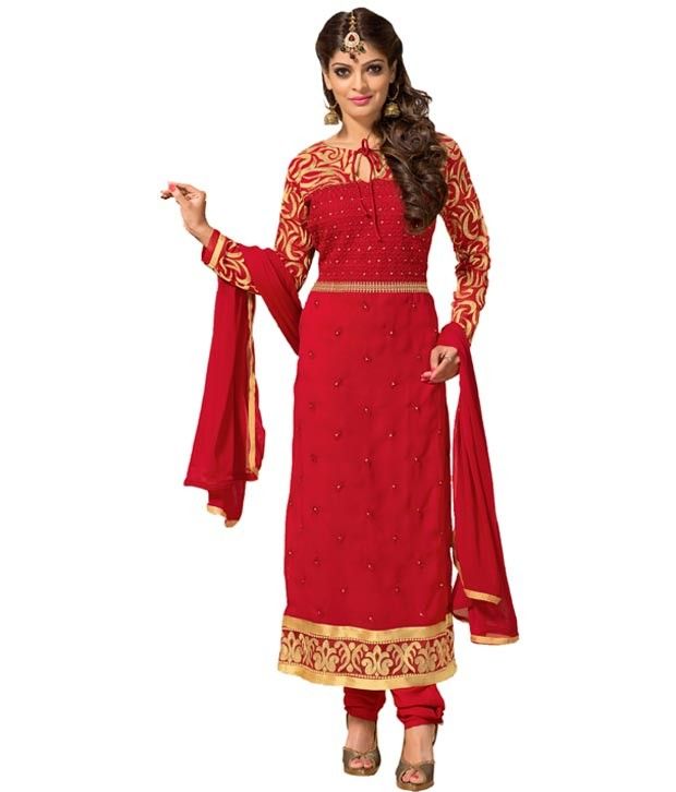 SAARA Red Georgette Unstitched Dress Material