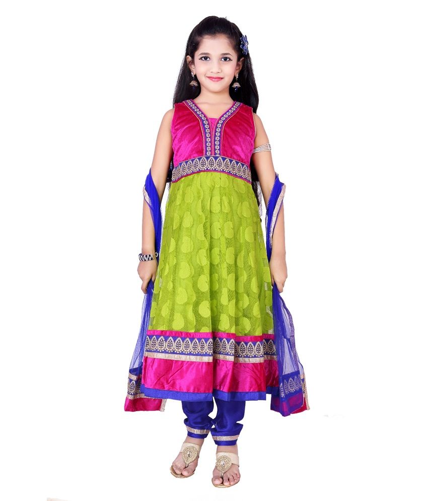 For Kids Green Anarkali Churidar Set For Girls - Buy For Kids Green ...