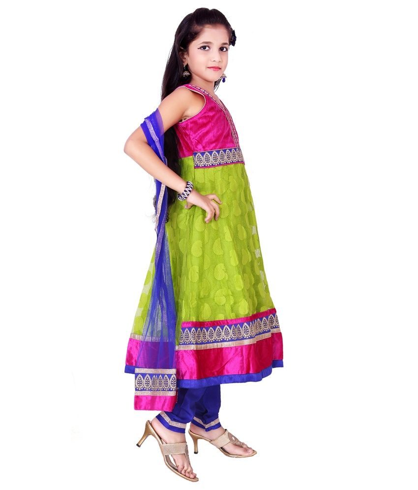 For Kids Green Anarkali Churidar Set For Girls - Buy For Kids Green ...