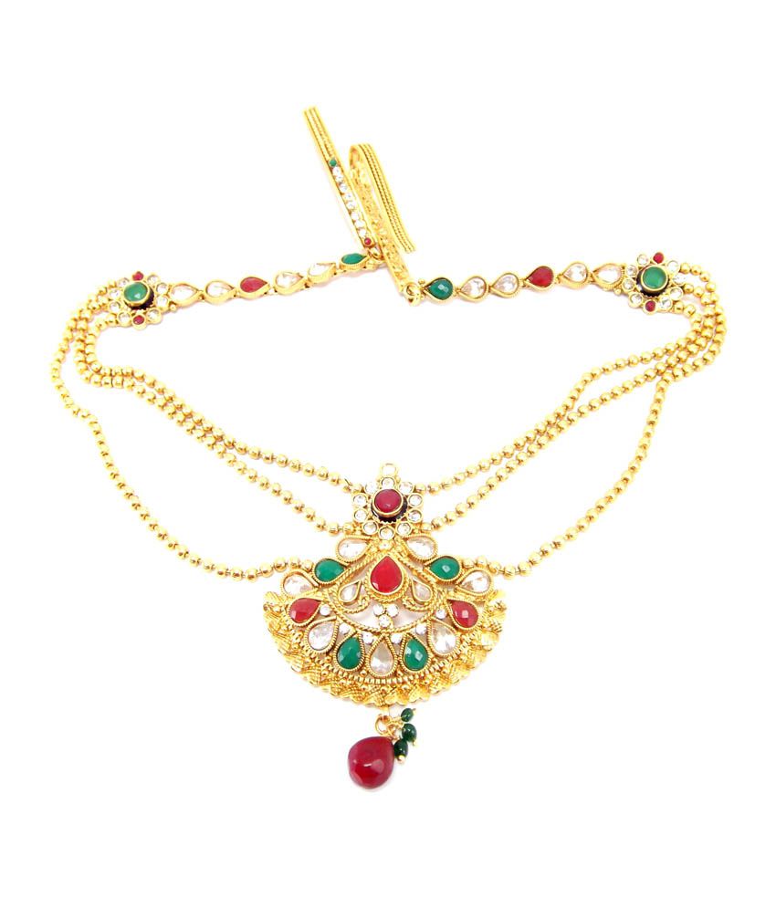 9Blings Bridal Ruby Emerald Kundan Gold Plated Pearl Saree Mini Waist ...