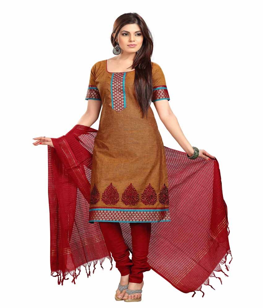 Vismay Brown Cotton Unstitched Dress Material - Buy Vismay Brown Cotton ...