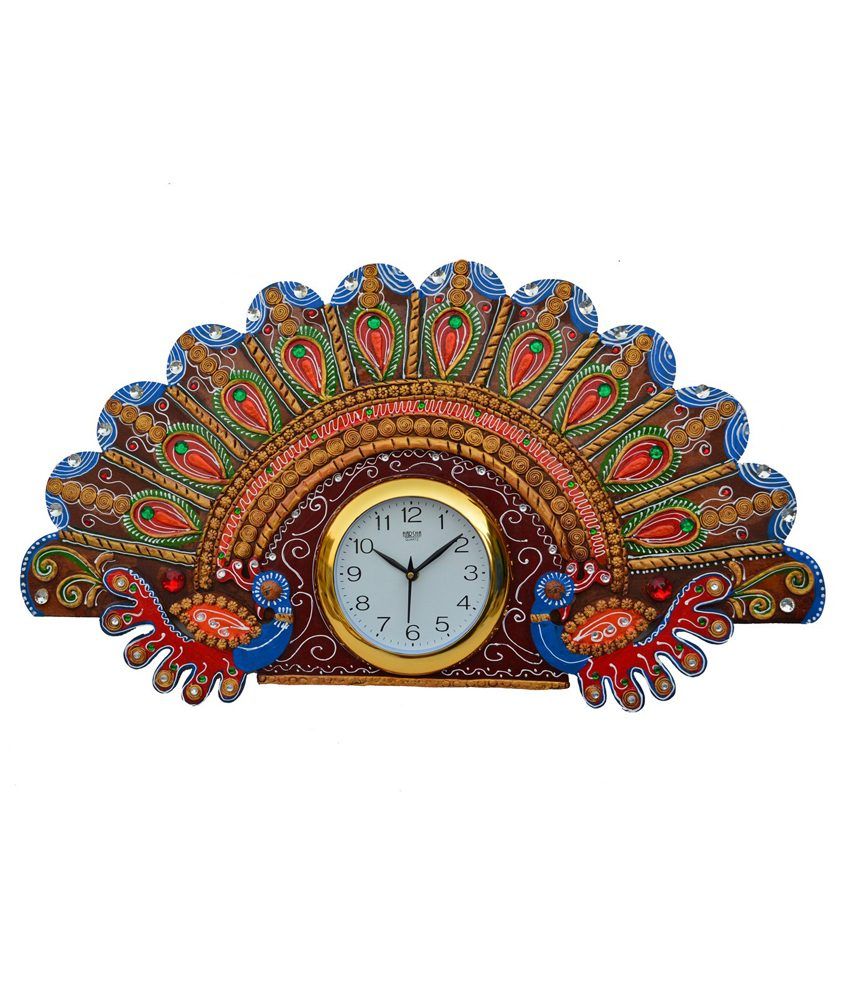 Ecraftindia Papier Mache Peacock Design Wall Clock Buy Ecraftindia