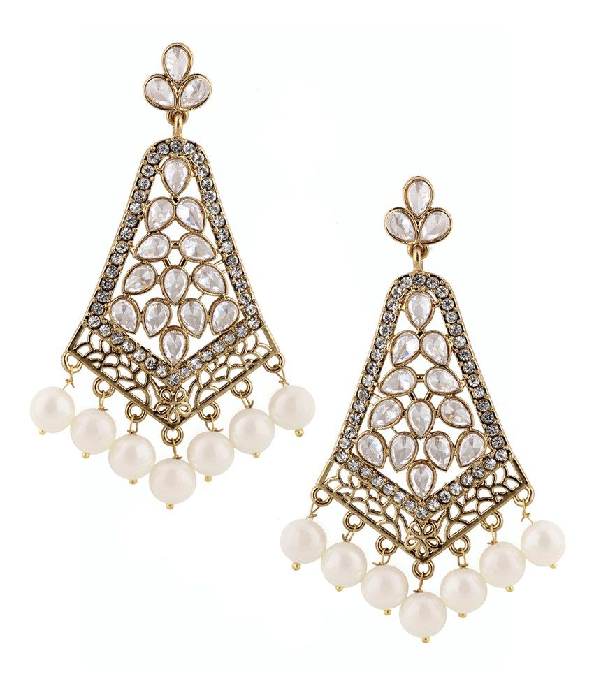     			The jewelbox kudan look american diamond pearl long chandelier gold plat earring