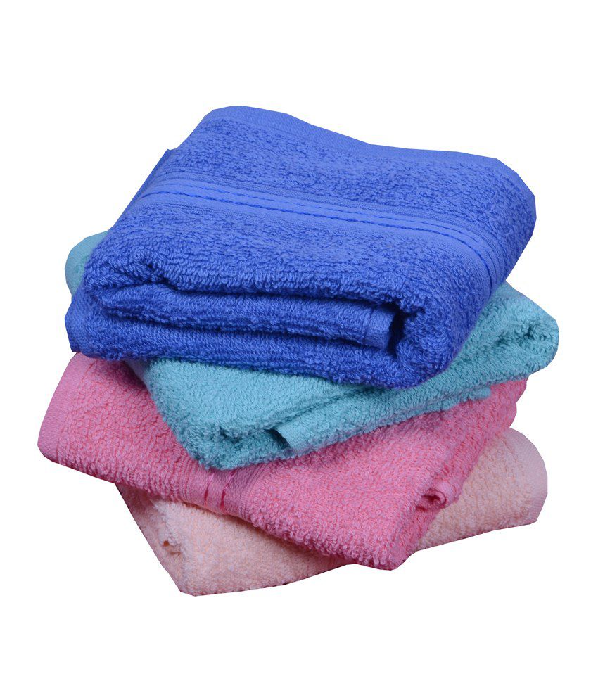     			Bombay Dyeing Set of 4 Cotton Hand Towel - Blue & Pink