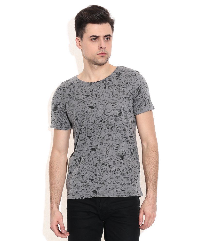 Jack & Jones Gray Cotton T-Shirt - Buy Jack & Jones Gray Cotton T-Shirt ...