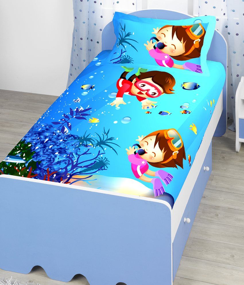 Bombay Dyeing Blue Baby Themes Cotton Single Bed Sheet With 1 Pillow