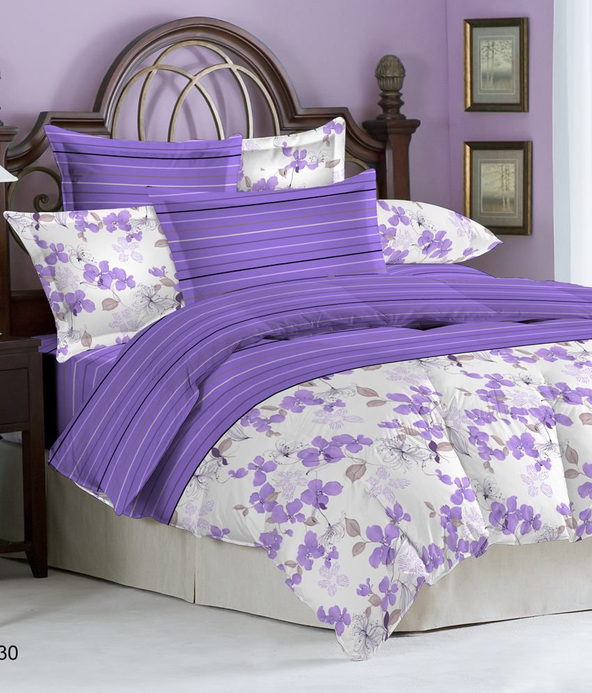 Bombay Dyeing Lavender Floral Cotton Single Bed Sheet With 1 Pillow ...