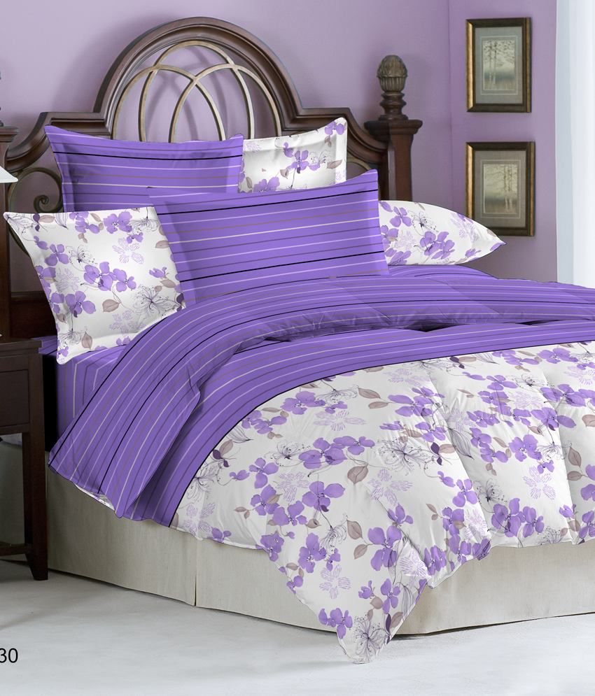 Bombay Dyeing Lavender Floral Cotton Single Bed Sheet With 1 Pillow