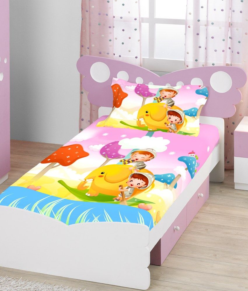 Bombay Dyeing Pink Baby Themes Cotton Single Bed Sheet With 1 Pillow