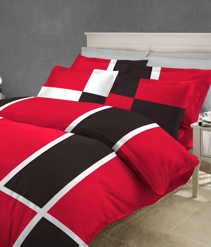 Bombay Dyeing Red & Black Checks Cotton Single Bed Sheet With 1 Pillow